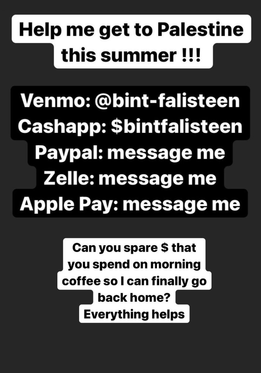 Friend of mine is trying to raise money to see their family in Jerusalem before the homes are destroyed. Please consider donating to either Venmo ❤️❤️❤️