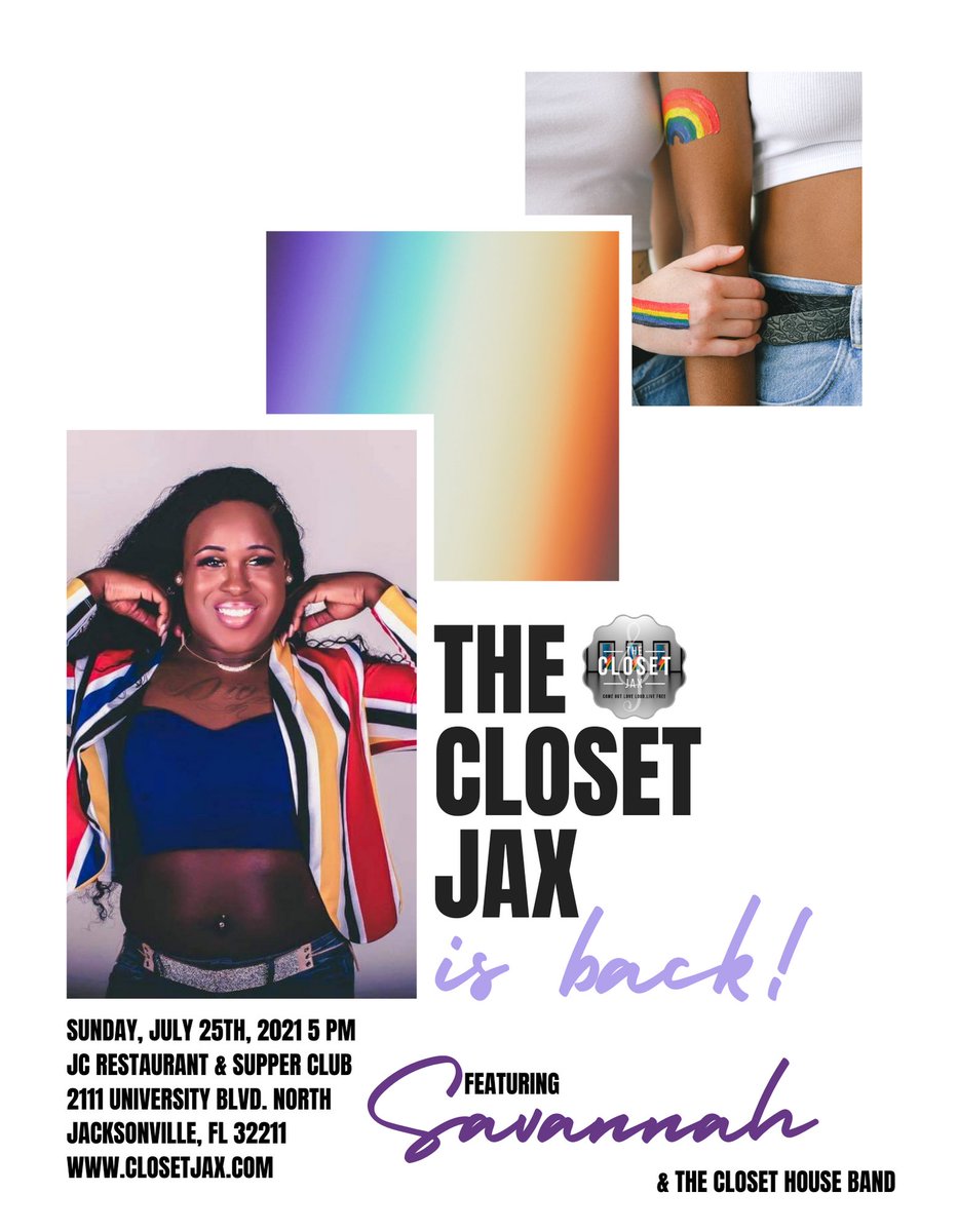 ClosetJax's tweet photo. The #ClosetJax is Back! 
Sunday, July 25th @ 5 PM
- DJ Dutchess Spinning
- Featuring Savannah &amp; The Closet Jax House Band 
- Poetess, Artist, Entrepreneur May Reign from Miami, FL 
- Dancer and Choreographer, Dion Pratt Jr. 
https://t.co/D9iLbwcwwI https://t.co/lmKYWXytSA