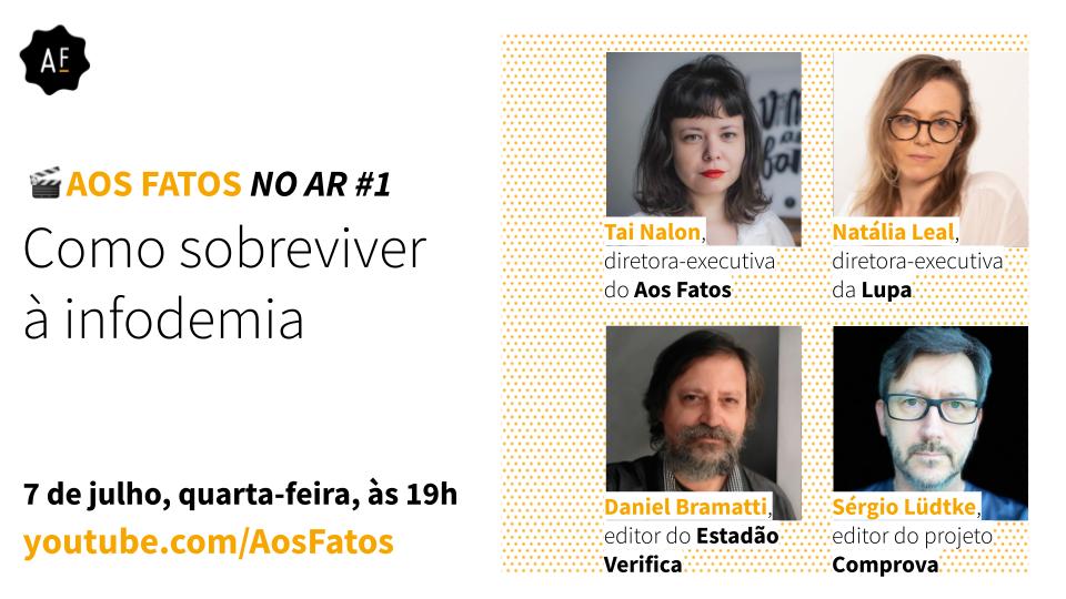 🎉O Aos Fatos completa seis anos amanhã! Para comemorar, convidamos alguns dos principais nomes no combate à desinformação no Brasil para debater conosco sobre a infodemia — aquela avalanche de informações que recebemos pelas redes sociais.