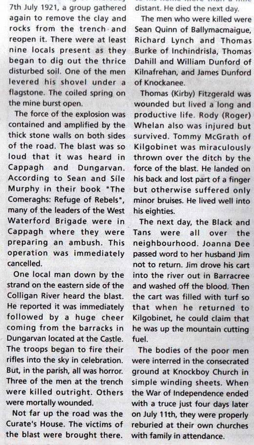 The story of The Kilgobinet Trench Disaster July 1921 by the late Scott Simons R.I.P. in the @DungarvanLeader in 2012. #decadeofcentenaries #Irishwarofindependence