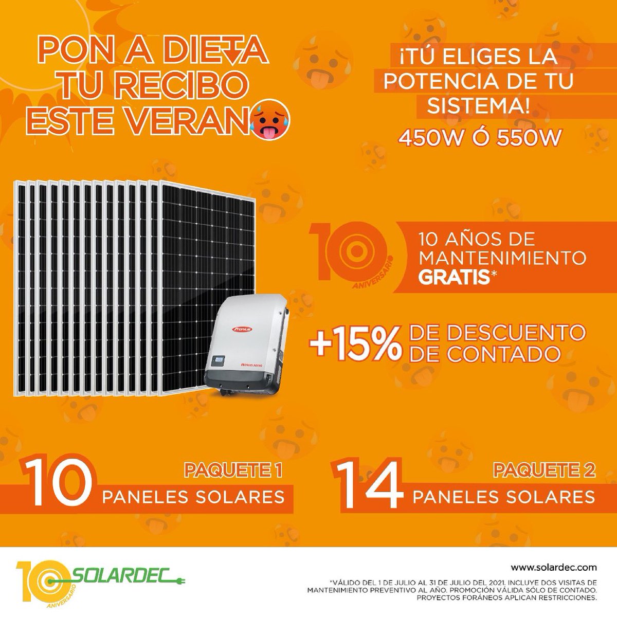 solardec's tweet photo. SE VIENE EL CALOR🥵☀️😎🔥🔥y con el los AUMENTOS de luz!! 😵🥵Aprovecha nuestros paquetes que no puedes dejar ir! Conoce nuestra promoción de 10 aniversario:  https://t.co/BeYgVDlN1Q
#panelessolares #energiasolar #promocion #mantenimiento #aniversario #regalo #verano #recibodeluz https://t.co/yThW43Rjhh