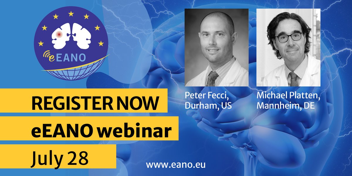 Join our next #eEANO webinar on advances in the immunotherapy for gliomas. Register now to attend the live event on Wednesday, July 28, 2021 16 -17:30 (CEST)👉bit.ly/3hkc51R👈 #glioblastoma
#immunesuppression #glioma #immunotherapy @PeterFecci @platten_michael @OncoAlert