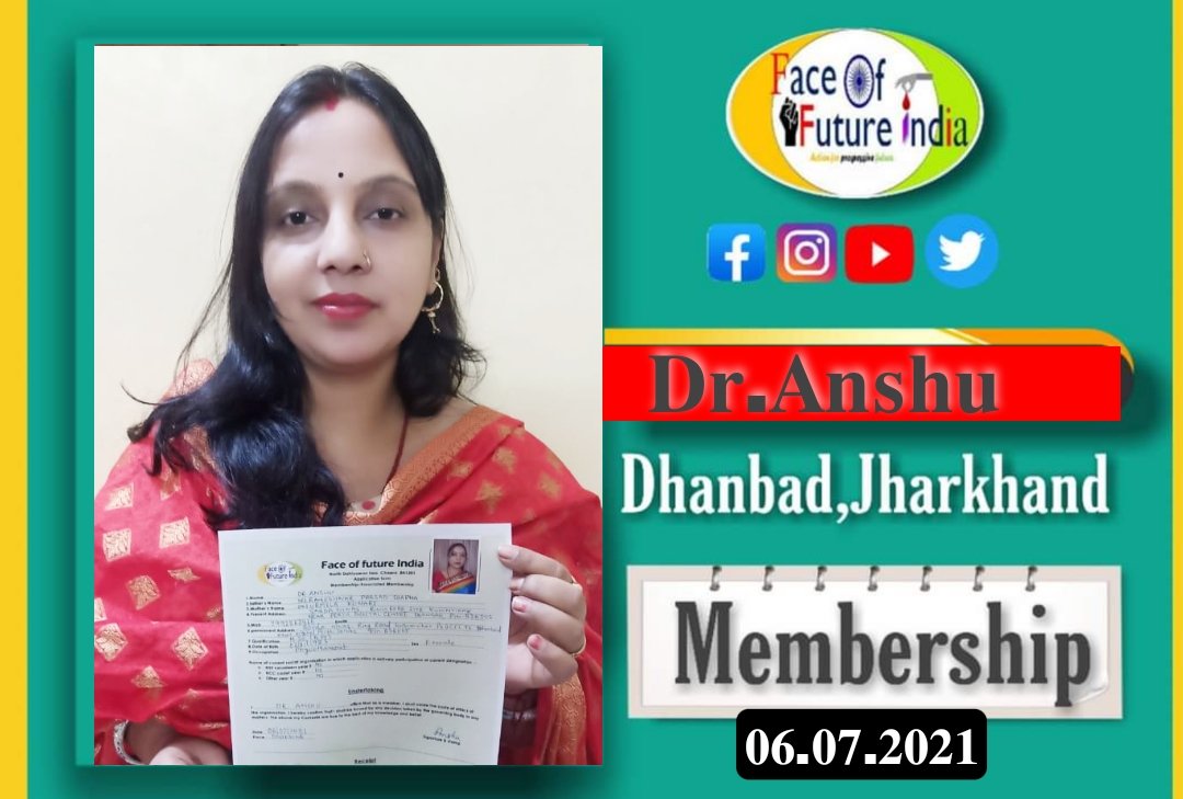 FaceOfFuture1's tweet photo. Today,Dr.Anshu from Jharkhand took the membership of Face Of Future India . The whole Face of Future India family wishes for the future only with the best wishes.

#Youth4NewIndia #NationFirstCharacterMust #TogetherWeCanDoEverything https://t.co/M4mPnFI7XJ