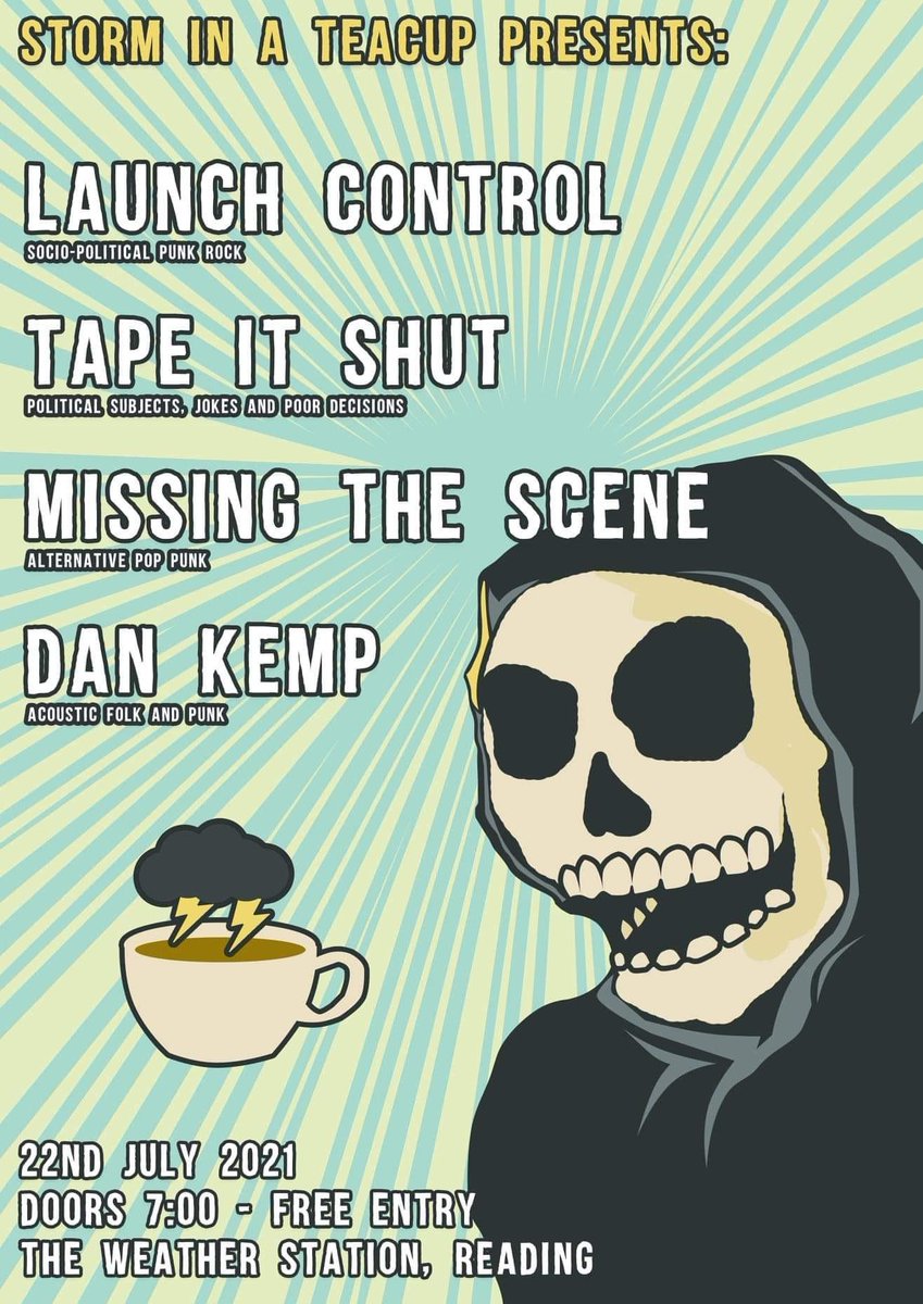 Punk's not dead, it's just been in lockdown.

And it's back on 22 July at <a href="/WtherStion/">The Weather Station</a> for the opening night of Storm In A Teacup Presents... featuring <a href="/LCPunkRock/">Launch Control</a>, <a href="/TapeItShutBand/">Tape It Shut</a>, Missing The Scene and Dan Kemp

whatsonreading.com/venues/weather…