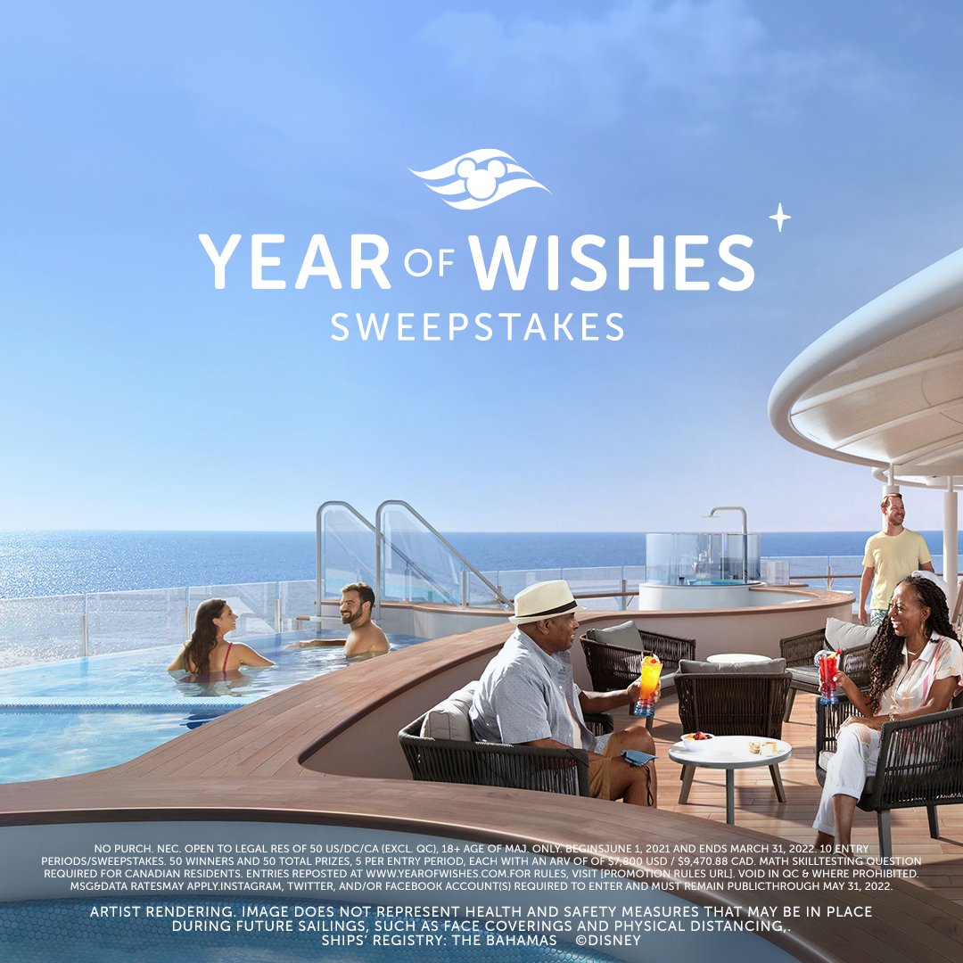 DisneyCruise's tweet photo. Enter for a chance to win a 6/4-8/22 cruise vacation on #DisneyWish. Share a photo of your ideal adult Disney cruise escape and include #YearOfWishes and #Sweepstakes and follow &amp; tag @DisneyCruise. https://t.co/lrvnSeNXQh