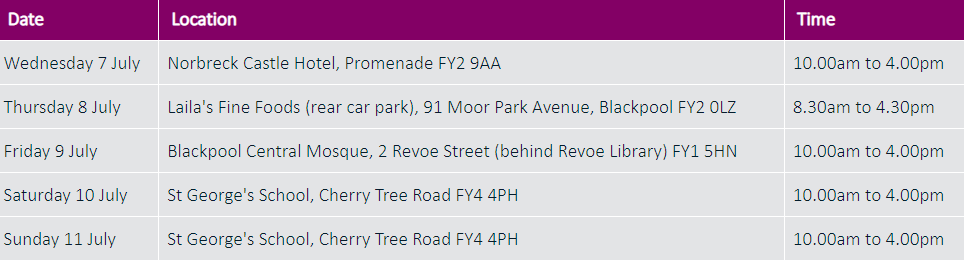 #GrabAJab | NEW DATES ADDED 💉 
Anyone aged 18 years and over is now eligible for the COVID-19 vaccine and can attend the vaccine van in Blackpool.
Drop in for a Pfizer or AstraZeneca vaccination.
First and second doses of the vaccine are available