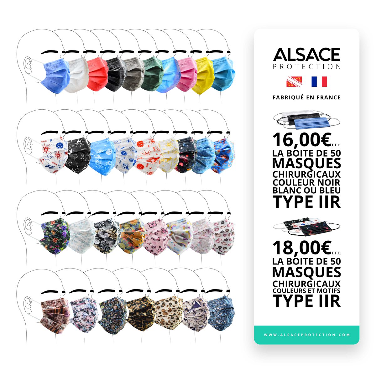 AlsaProtection's tweet image. #AlsaceProtection, nouvelles couleurs et motifs de masques chirurgicaux français, originaux et uniques.

DISPONIBLE MAINTENANT

Uniquement sur : alsaceprotection.com

#COVID #COVID_19 #COVID19 #Coronavirus #France #Alsace #Strasbourg #Paris #Bordeaux #Lyon #MasquesChirurgicaux