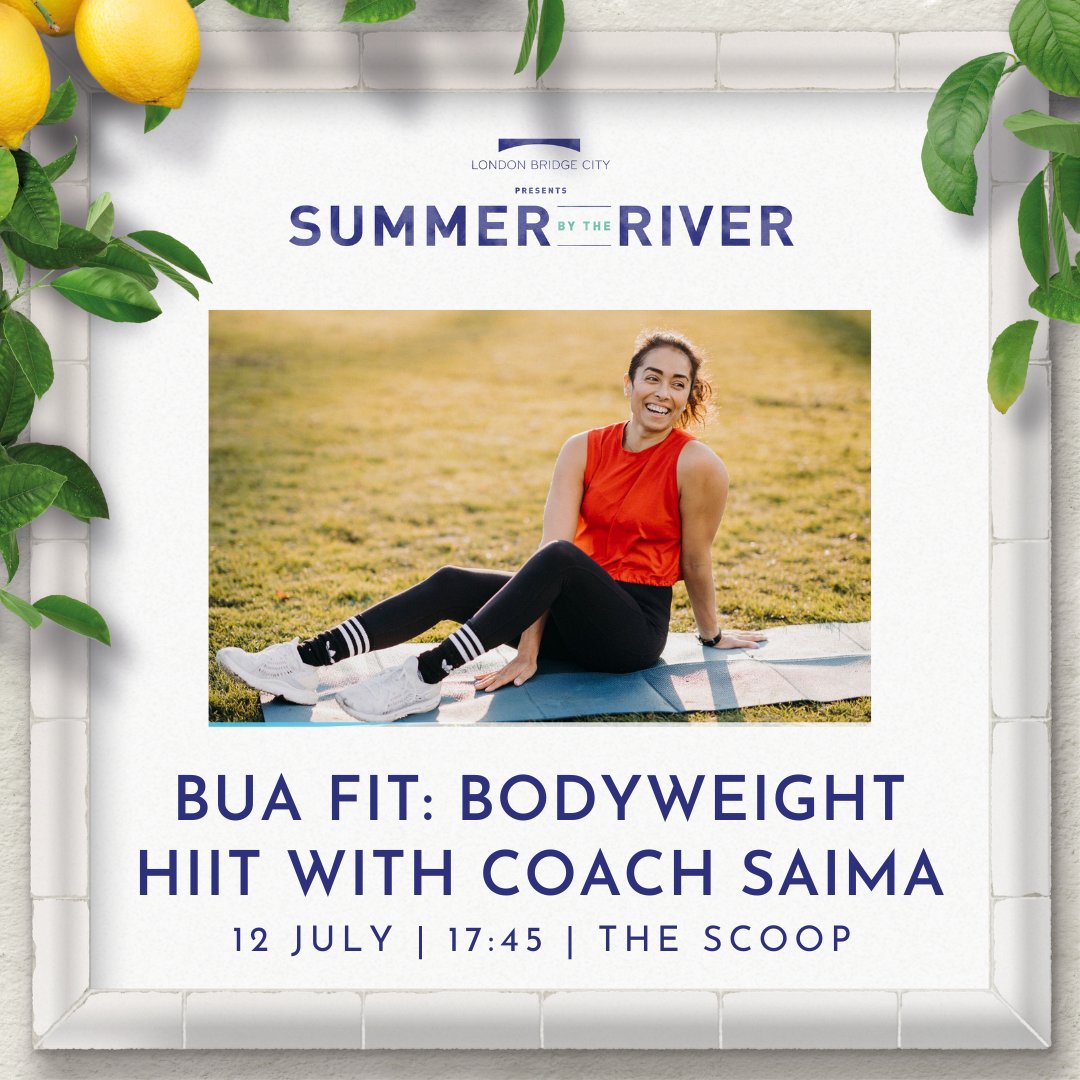 BUA FIT (@buafit) on Twitter photo Join complimentary workouts at #TheScoop this summer! Nestled between bars & eateries at the Thames make Monday your new social night. Starts 12th July 5:45pm with <a href="/coach_saima/">Coach Saima</a>
bit.ly/3hyqy9e
Thanks <a href="/LDNBridgeCity/">London Bridge City</a> <a href="/Frontroomsongs/">Front Room Songs</a> @riversideterraceldn#summerbytheriver Join complimentary workouts at #TheScoop this summer! Nestled between bars & eateries at the Thames make Monday your new social night. Starts 12th July 5:45pm with <a href="/coach_saima/">Coach Saima</a>
bit.ly/3hyqy9e
Thanks <a href="/LDNBridgeCity/">London Bridge City</a> <a href="/Frontroomsongs/">Front Room Songs</a> @riversideterraceldn#summerbytheriver