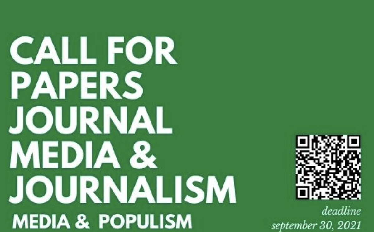 Relembramos que está aberta a chamada para envio de 
artigos para a revista Media &amp; Jornalismo dedicada aos “Media &amp; Populismo”. Os manuscritos deverão ser submetidos até 30 de Setembro de 2021.
👉 bityli.com/n71mk
