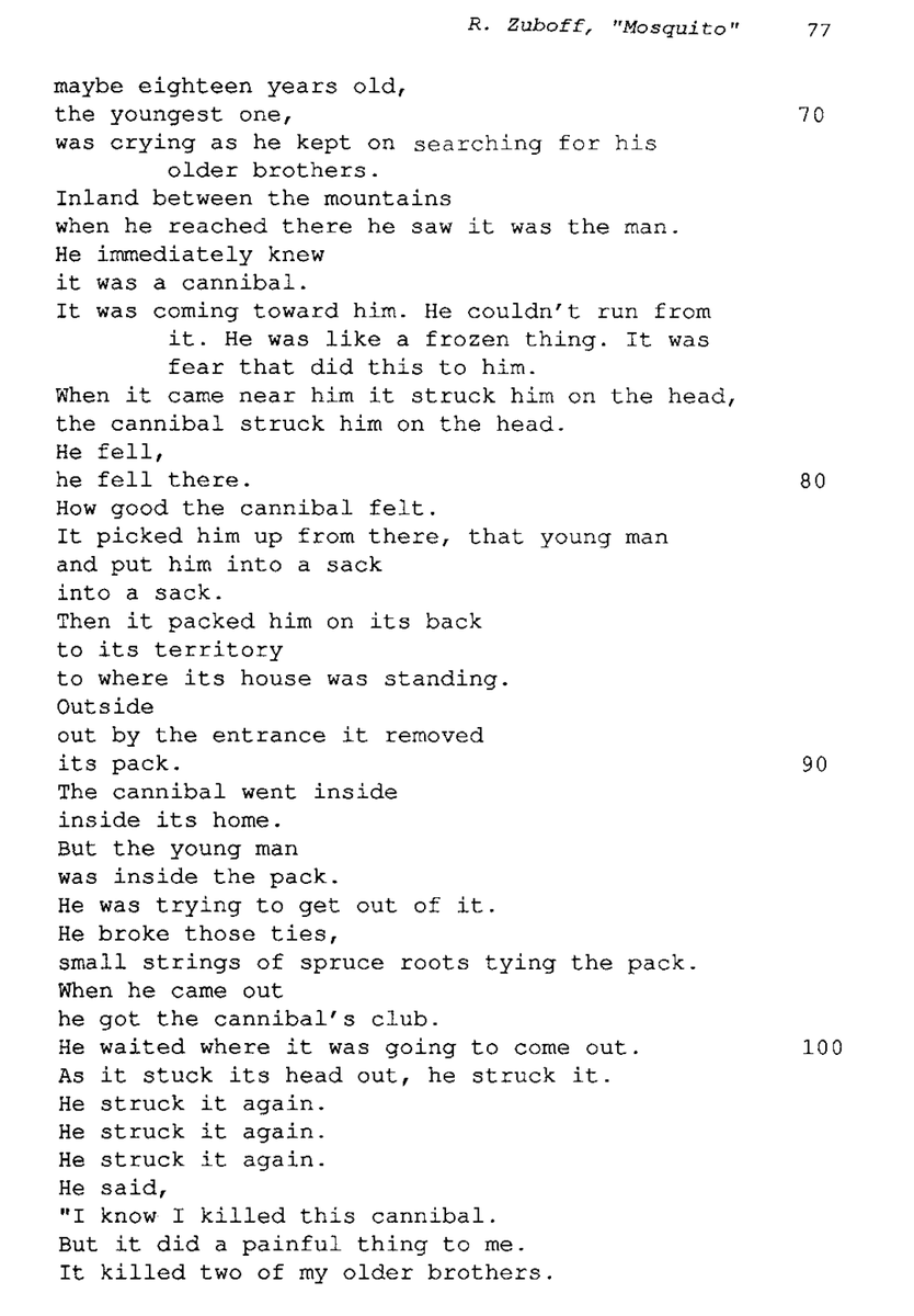 ANC_Historian's tweet image. Tlingit mosquito origin story, as told by Robert Zuboff &amp;amp; collected by Nora &amp;amp; Richard Dauenhauer in the 1987 text: Haa Shuká, Our Ancestors. Story illustrates the lingering costs of revenge and hate. #alaskahistory #tlingithistory