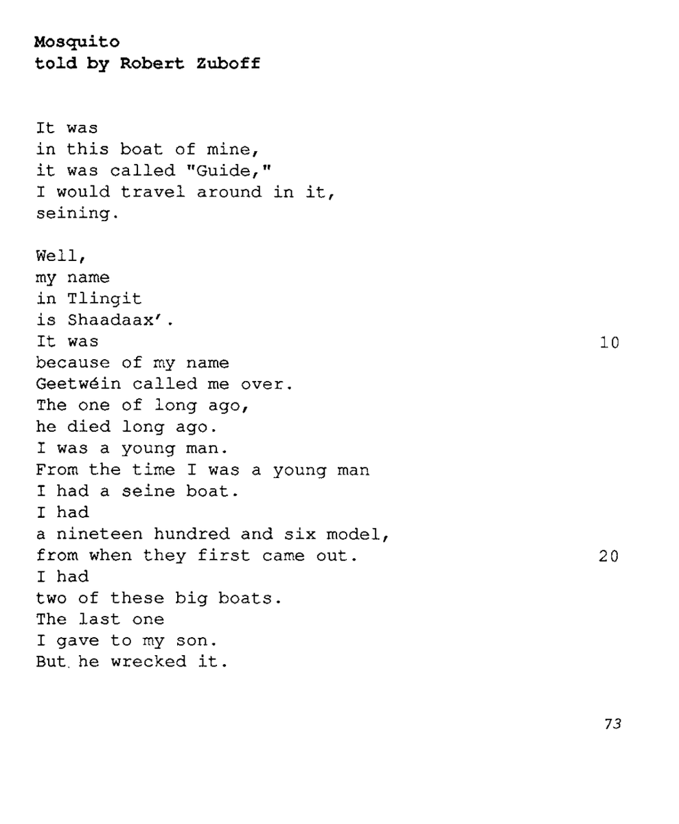 ANC_Historian's tweet image. Tlingit mosquito origin story, as told by Robert Zuboff &amp;amp; collected by Nora &amp;amp; Richard Dauenhauer in the 1987 text: Haa Shuká, Our Ancestors. Story illustrates the lingering costs of revenge and hate. #alaskahistory #tlingithistory