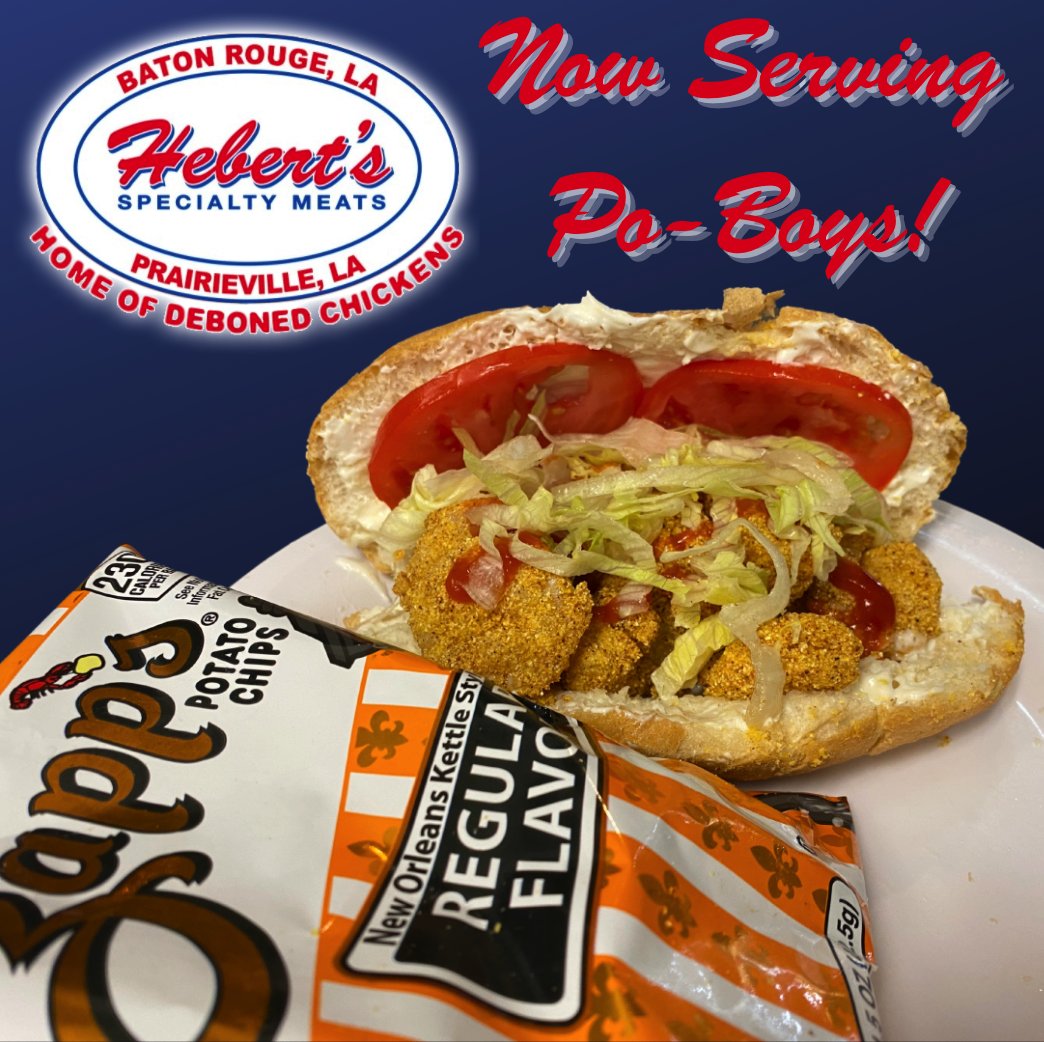 s_bocage's tweet photo. We're NOW SERVING Po-Boys! 
Choose between our shrimp, catfish, and sausage Po-Boy or try our chili dog! You can find us at 7949 Jefferson Hwy Suite A in Baton Rouge. Got questions or a special request? Give us a call at (225) 532-3010.
#HebertsSpecialtyMeatsBatonRougeLA #Caj ... https://t.co/EnoIcQoJ8n