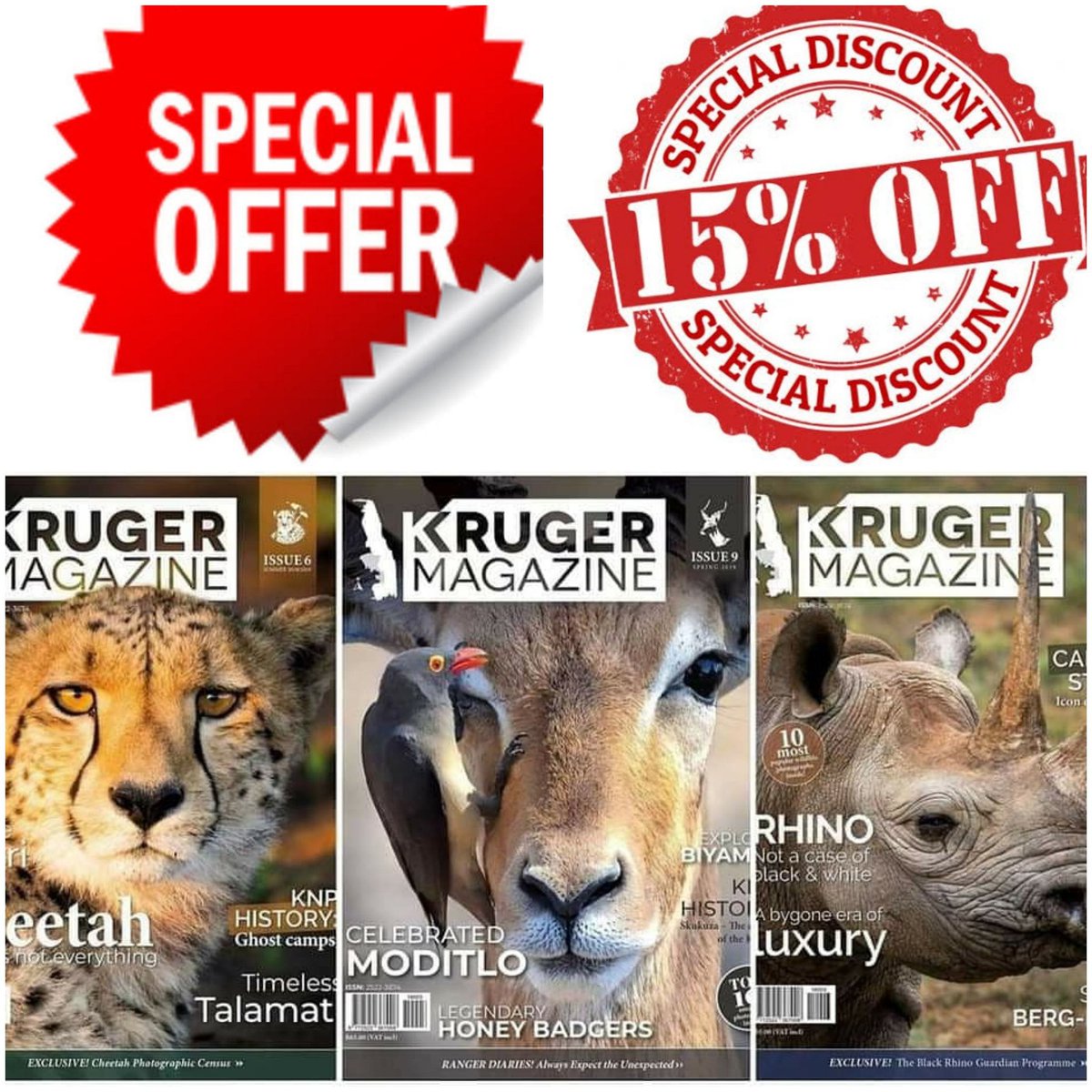 MagazineKruger's tweet photo. KRUGER MAGAZINE 15% Discount on 2 year subscriptions for the printed copy.
Email subs@mlpmedia.co.za now to subscribe and save !!!
Offer valid until 1 October 2021
#safari #wildlife #magazine https://t.co/tIS2wHAofT