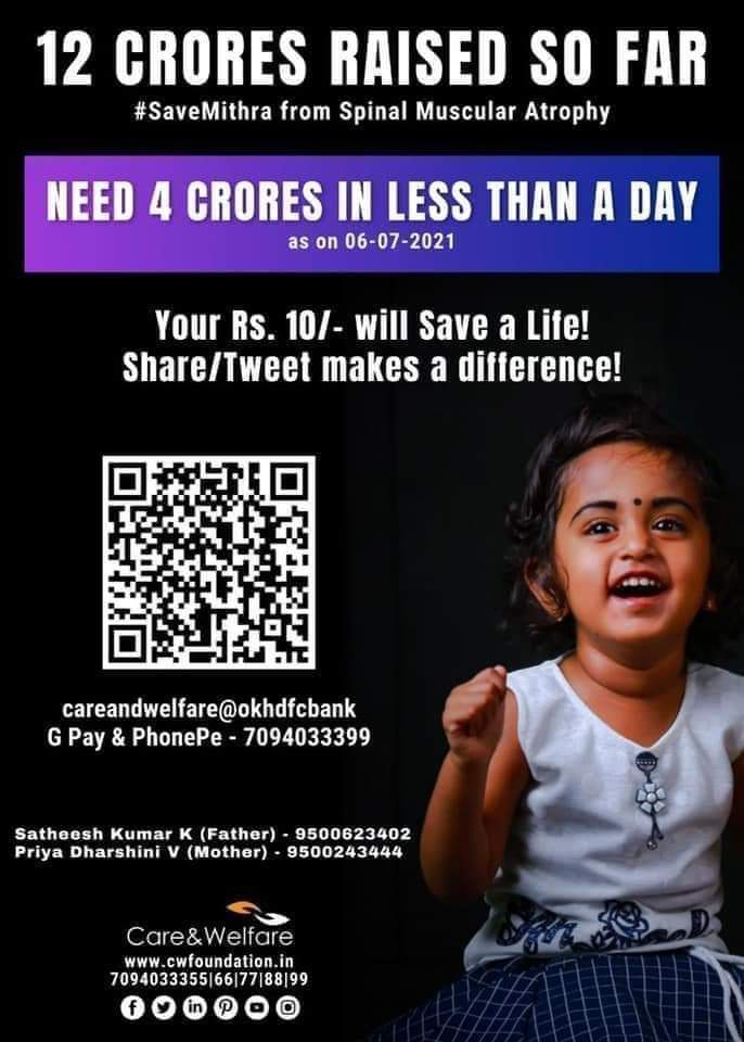 ActorVijayTeam's tweet image. #ShareMax : Need 4CRORES In Less Than A Day! #SaveMithra From Spinal Muscular Atrophy.