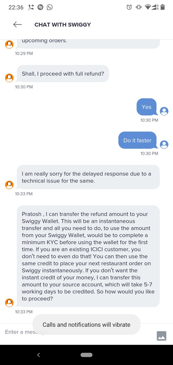pratoshjitendra's tweet photo. Step 1. Delivery Ex. just eats away my order. Fine.
Step 2. Customer care executive is not responding at all for my queries and gives false hope of replacement
Step 3. No response. Finally received the response of full refund. #cheatingcustomers #patheticcustomercare #swiggy https://t.co/r8GQi4VGNj