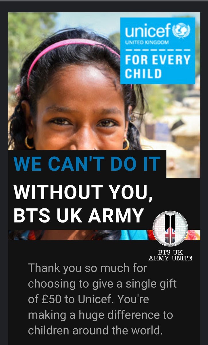 BTSFRANCE_'s tweet photo. [#BTS8BeautifulYears]

#BTSARMY !

Suite à notre récolte, chacune des fanbases participant à notre projet célébrant les 8 ans des @BTS_twt a récolté plus d'argent que nécessaire pour la réalisation de ce dernier !

Ainsi, ce sont 700€ qui ont été versés à l'@UNICEF !

Merci 💜 https://t.co/ekcuSNMM89