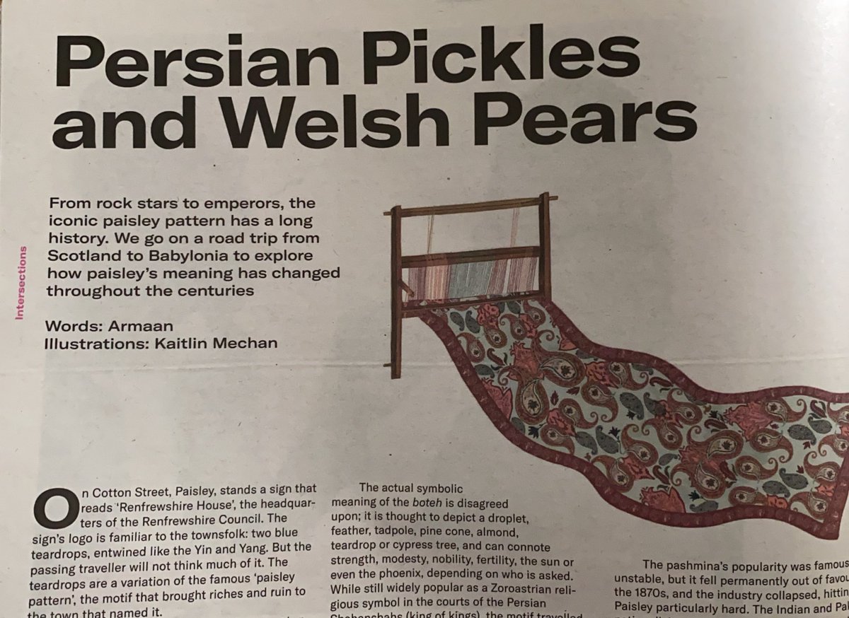 Grab a copy to read my piece, ‘Persian Pickles and Welsh Pears’, on the dynamic journey of the Paisley pattern, all the way from Babylonia to Scotland.

Written with a little help from intersections editor @johnnys_panic :)