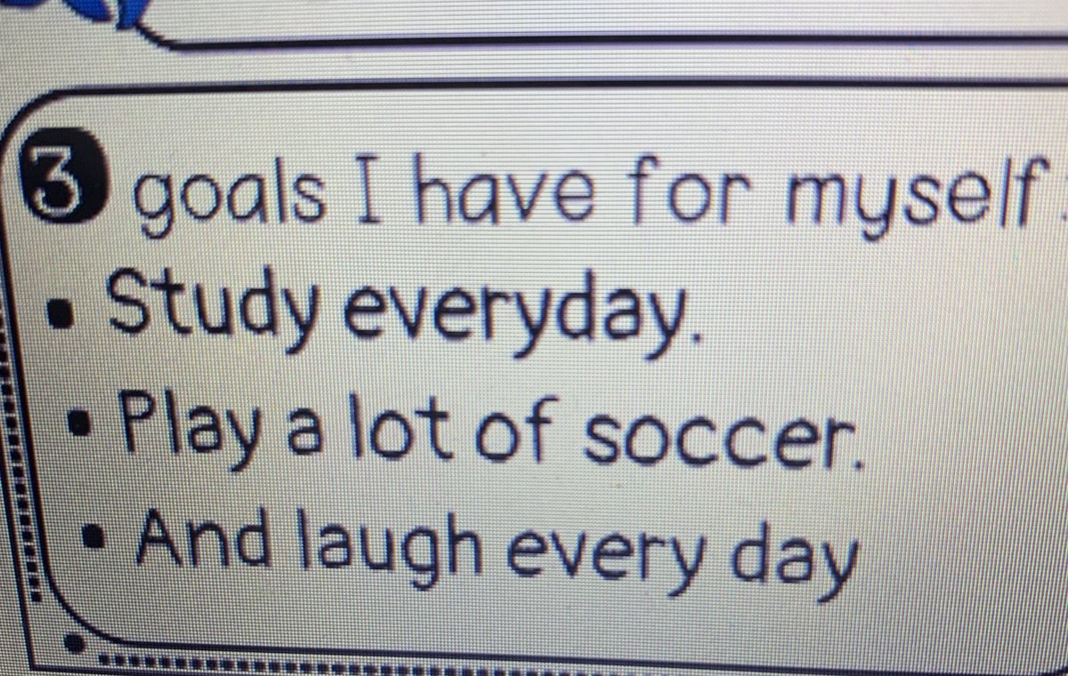 teachtweets_'s tweet photo. Students shared their All About Me projects today and this goal stood out to me…”a goal I have for myself is to laugh everyday.” Wise words from our Gr. 2 student! @TLWTDSB @MsChadha_ @TDSB_ConEd https://t.co/hfV6J9SruP