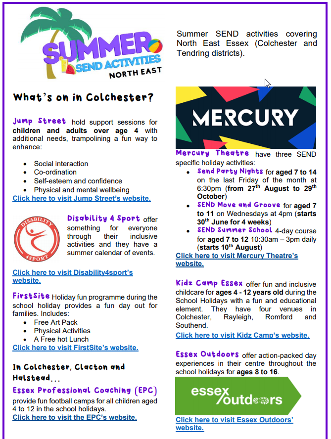 MAZESays's tweet photo. ☀ Summer holiday clubs and activities 🏖We put together info for NE Essex &amp; info for all areas of Essex also available on the ECC Local Offer: https://t.co/dEt4nEYx6S #SEND #schoolholidays #summer #children #youngpeople #autism #ADHD https://t.co/cZRapzI6CU