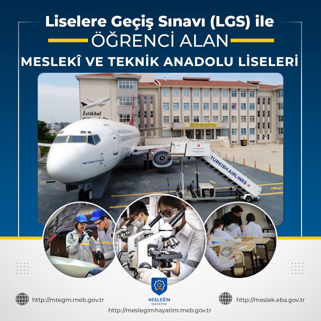 Liselere Geçiş Sınavı (LGS) ile öğrenci alan 𝑴𝒆𝒔𝒍𝒆𝒌𝒊 𝒗𝒆 𝑻𝒆𝒌𝒏𝒊𝒌 𝑨𝒏𝒂𝒅𝒐𝒍𝒖 𝑳𝒊𝒔𝒆𝒍𝒆𝒓𝒊 tek bir linkte👇👇

meslek.eba.gov.tr/LiseyeGecis.php

Sana en yakın sınavlı 𝑴𝒆𝒔𝒍𝒆𝒌 𝑳𝒊𝒔𝒆𝒔𝒊𝒏𝒊𝒏 alanları, kontenjanları, taban ve tavan puanlarını öğrenebilirsin.
