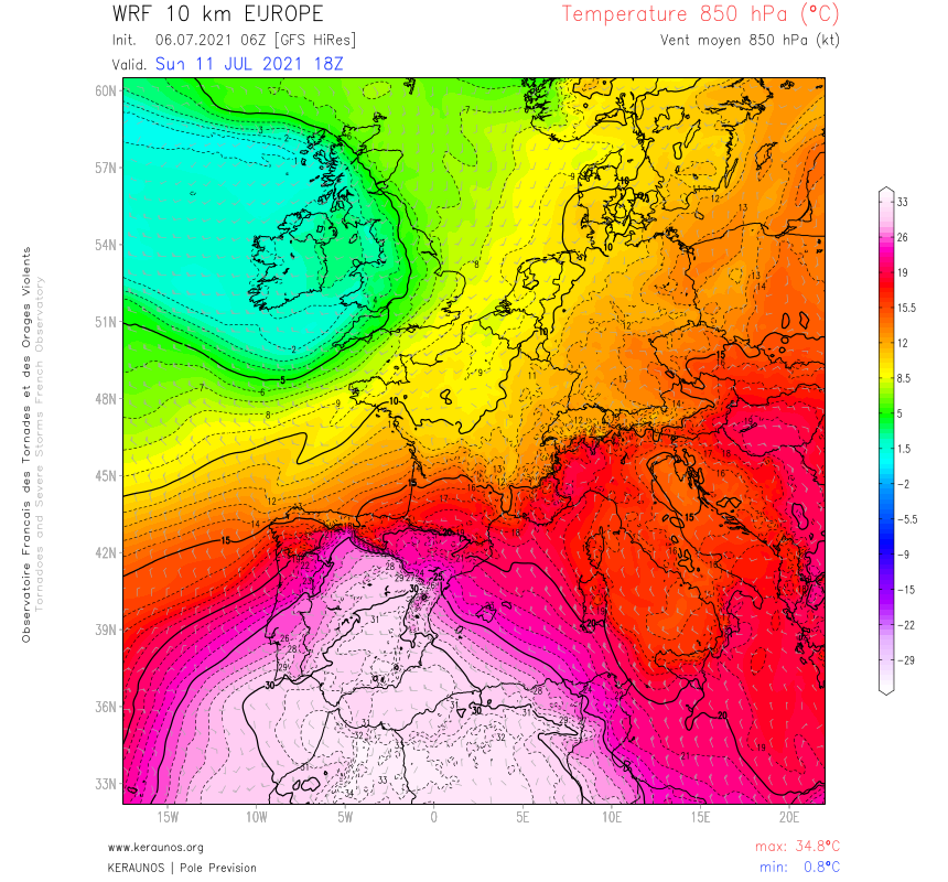 Une remontée d'air extrêmement chaud est prévue sur l'#Espagne en fin de semaine, avec un pic dimanche où les T850 pourraient dépasser 30°C.
Des pointes à 45/47°C au sol sont envisageables en Espagne.
Au #Maroc, des pointes à 50°C sont modélisées (notamment près d'Agadir). 