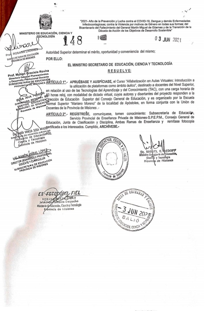 Res.148/21 MECyT Aprueba y Auspicia Curso de "Alfabetización en Aulas Virtuales: Introducción a la utilización de plataformas como ámbito áulico" 
DES-M.Moreno-UDPM
<a href="/miguel_sedoff/">Miguel Sedoff</a> 
<a href="/linares_cielo/">Cielo Linares</a> 
<a href="/jalbertogalarza/">Juan Alberto Galarza</a> 
<a href="/grillo141/">Ruben Dario</a> 
<a href="/christiandechat/">Christian Dechat</a> 
<a href="/fabianchilipank/">Fabian Chilipanka</a> 
<a href="/udpm_info/">UDPM INFO</a>