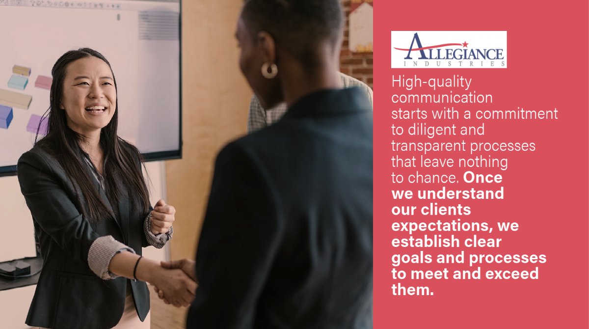 IndustriesUsa's tweet image. High-quality communication starts with a commitment to diligent and transparent processes that leave nothing to chance. Once we understand our clients expectations, we establish clear goals and processes to meet and exceed them.
#AllegianceIndustries #ConsistentCommunication