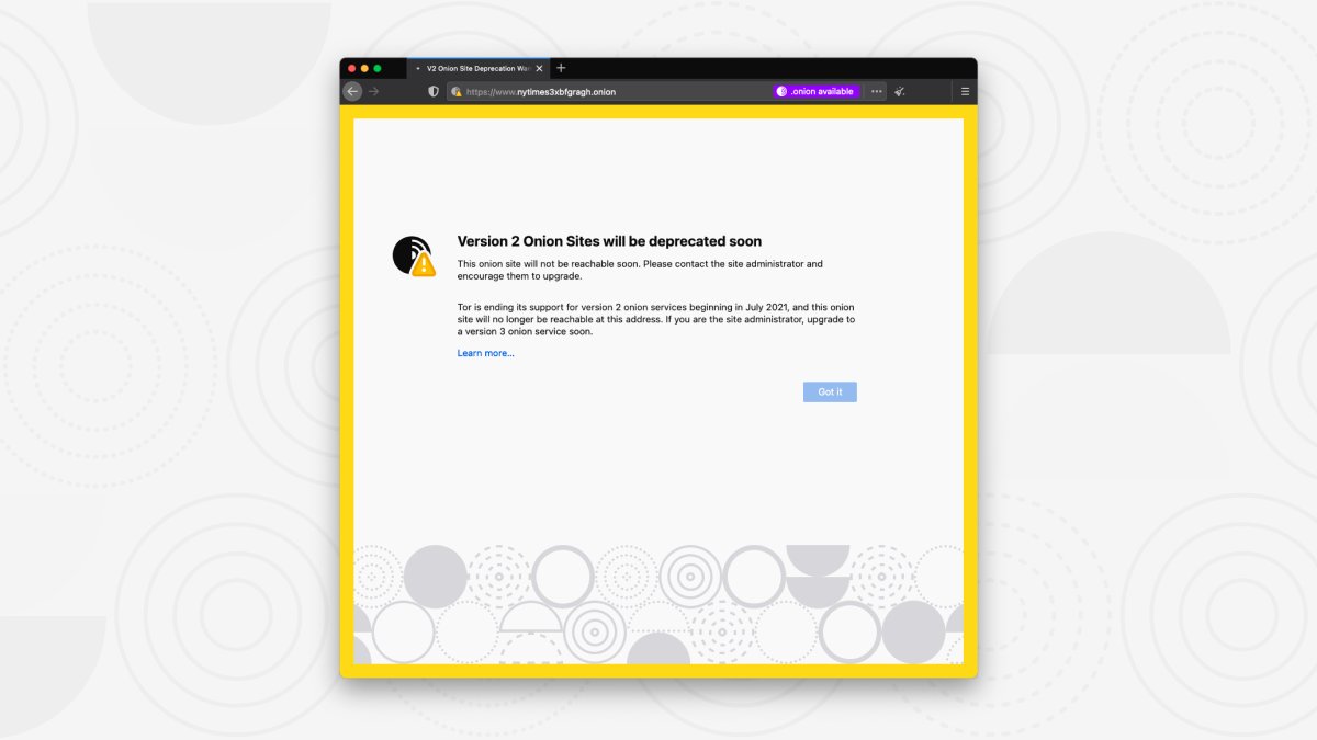 The Tor Project on Twitter "🧅 v2 onion services deprecation warnings As we announced last year