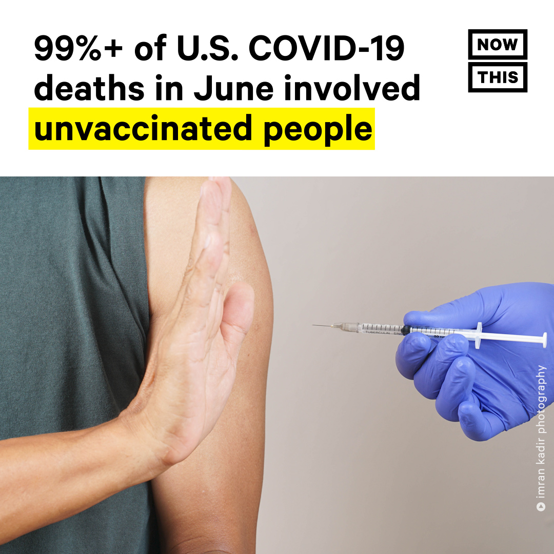 nowthisimpact's tweet image. During a July 4 appearance on NBC’s 'Meet the Press,' Dr. Anthony Fauci told host Chuck Todd that more than 99% of the nearly 10,000 people who died from COVID-19 during the month of June 2021 were not vaccinated.