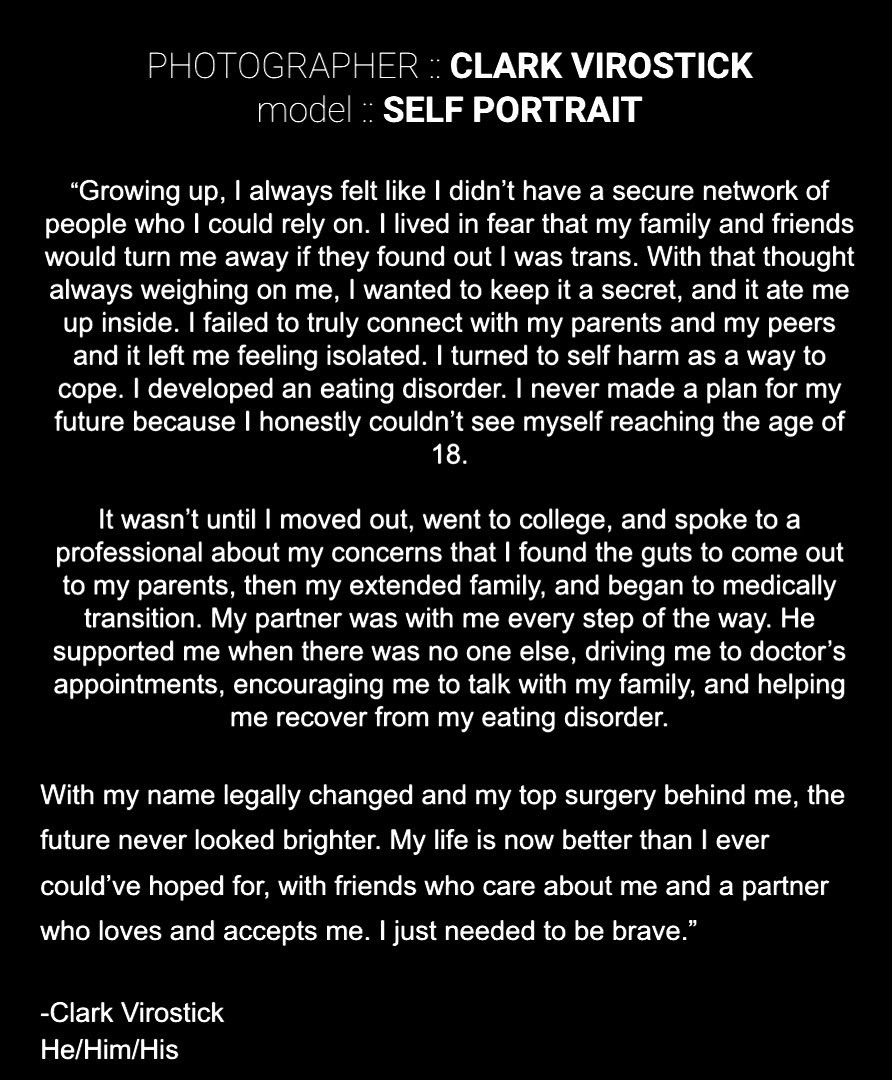 NEW PORTRAIT TODAY <a href="/toshinethrough/">SHINE</a> 
 instagram.com/toshinethrough/

Today’s portrait is of Clark. With a self-portrait, Clark focusses on the full journey of transition over the speed bumps of violence Please take a moment to read Clark’s powerful story:

<a href="/CCS_Detroit/">CCS</a> <a href="/LALGBTCenter/">Los Angeles LGBT Center</a>