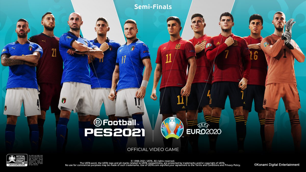 Two former champions of Europe - who will make the final? 🤔

<a href="/Vivo_Azzurro/">Nazionale Italiana</a> meet @SeFutbol in the first of the UEFA EURO 2020™ semi-finals 😍⚽

Who do we reckon will win #PES2021 fans?
❤️ for #Italy
💬 for #Spain