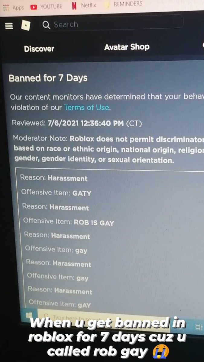 tissuepapel's tweet photo. Fucking got banned in roblox for calling rob gay @RobLlama 🖕💔 https://t.co/qUCNt5cPZj
