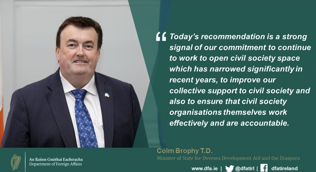 Irish_Aid's tweet photo. Minister Brophy welcomes the OECD recommendation on Enabling Civil Society in Development Co-operation &amp; Humanitarian Assistance.

This will provide a foundation for a robust international framework to protect &amp; strengthen civil society.

Details at: https://t.co/eMVBXVVs5f https://t.co/QMpxd63GvK