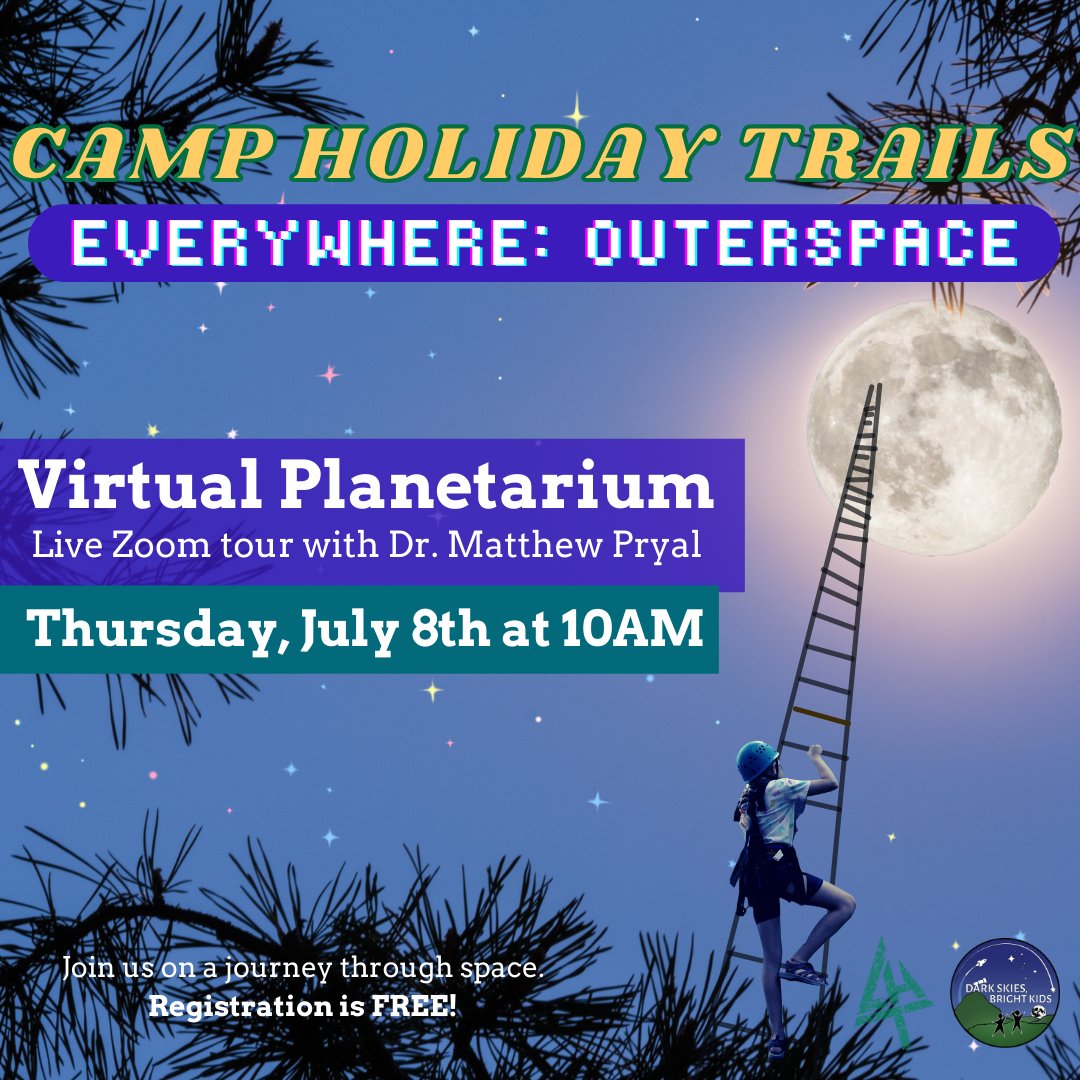 DSBK is collaborating with Camp Holiday Trails to give everyone the chance to explore space! Join us this Thursday (July 8th) at 10AM for a virtual planetarium tour. Registration is free! Sign-up here: zoom.us/meeting/regist…