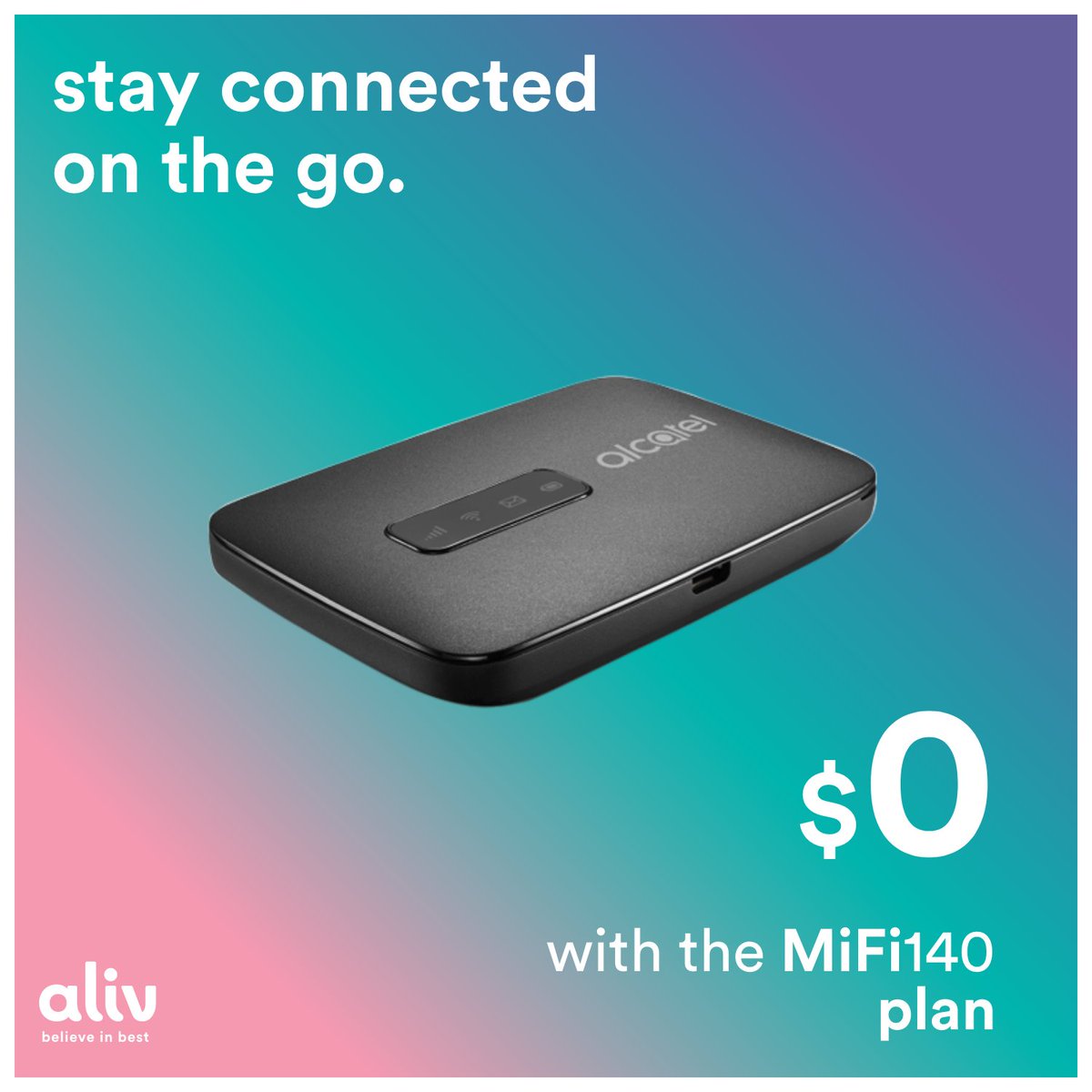 wearealiv's tweet photo. Get the freedom you deserve all summer long with ALIV. Believe in best.

#MiFiDevices #Wifi #PortableWifi #OnTheGo #AlwaysConnected #StayConnected #ALIV https://t.co/tjaO2Gu1H4