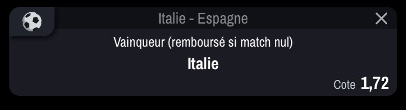 OTprono's tweet photo. 🍀 ETAPE 3 MONTANTE
🏟Italie-Espagne
⚽️ Vainqueur  Italie (remboursé si match nul)
📈Cote : 1,72 https://t.co/B4Idlk8Nqv