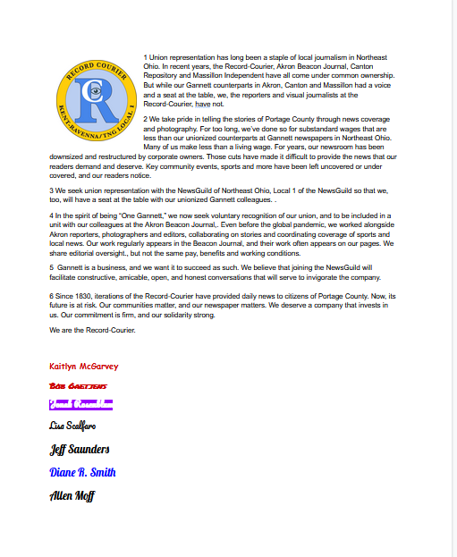 We are forming a union at the Record-Courier. Here's why!