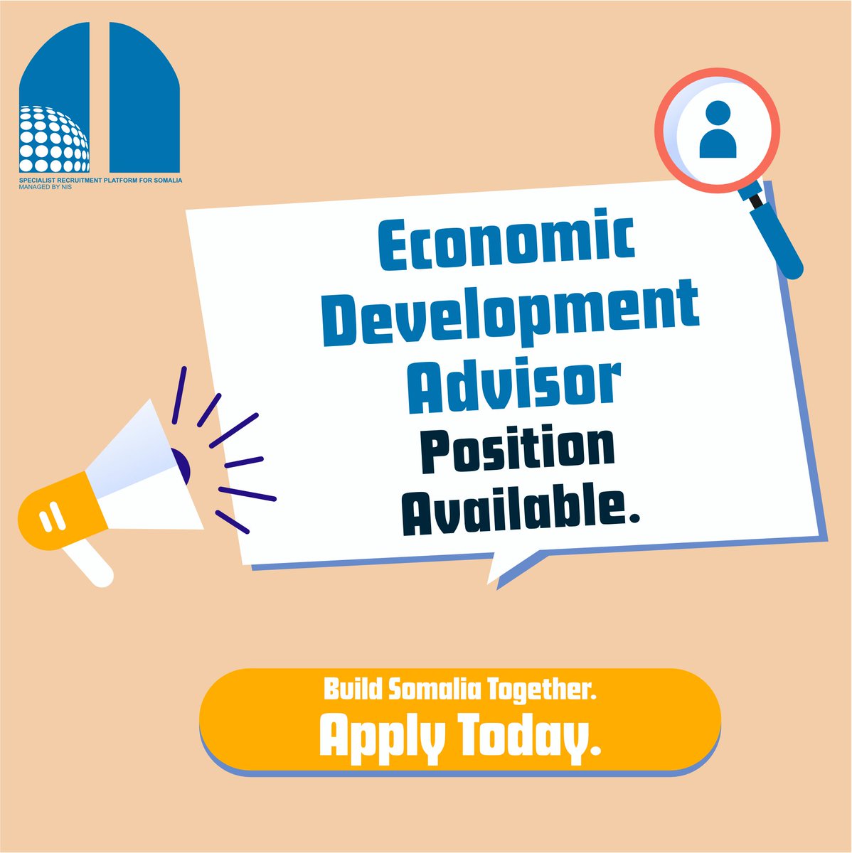 NisfSrp's tweet photo. A chance to help build Somali’s economy has presented itself. Are you qualified? Apply for the role of Economic Development Advisor on  https://t.co/DzeHUm3dAS today. 
#BuildSomaliaTogether https://t.co/0Yk1Mr5WTm