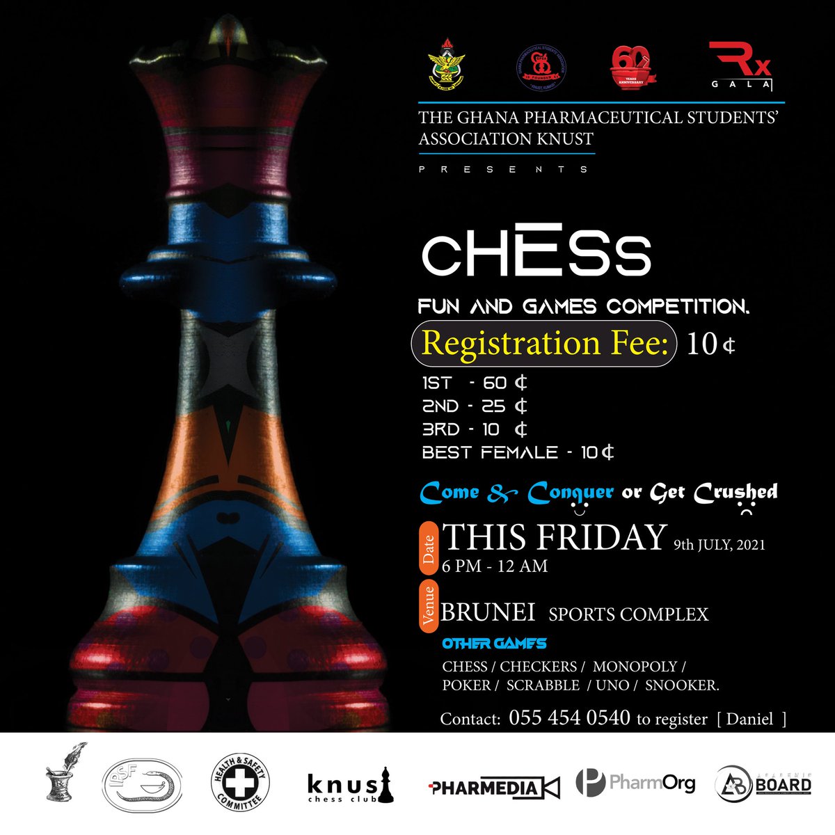 KNUSTChess's tweet photo. Hey there!

Are you in or around Kumasi this weekend and looking to have fun whiles playing or watching a good game of chess?

Join GPSA KNUST and The KNUST Chess Club this Friday at The Brunei Sports Complex as we get a healthy dose of chess action.
#RxChess #Ghanachess https://t.co/gCdVu6IkR0