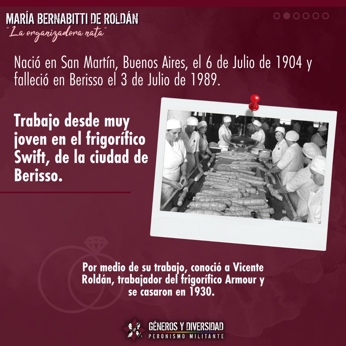 generospmesco's tweet photo. ¿Escuchaste hablar de María Bernabitti de Roldán?🤩 "La organizadora nata", como le decía el Gral. Juan Domingo Perón.
A 117 años de su natalicio compartimos algunas placas con un breve repaso sobre su historia✌🏽♥️🇦🇷

#GénerosYDiversidad #PeronismoMilitante https://t.co/8zRTYPKLxK