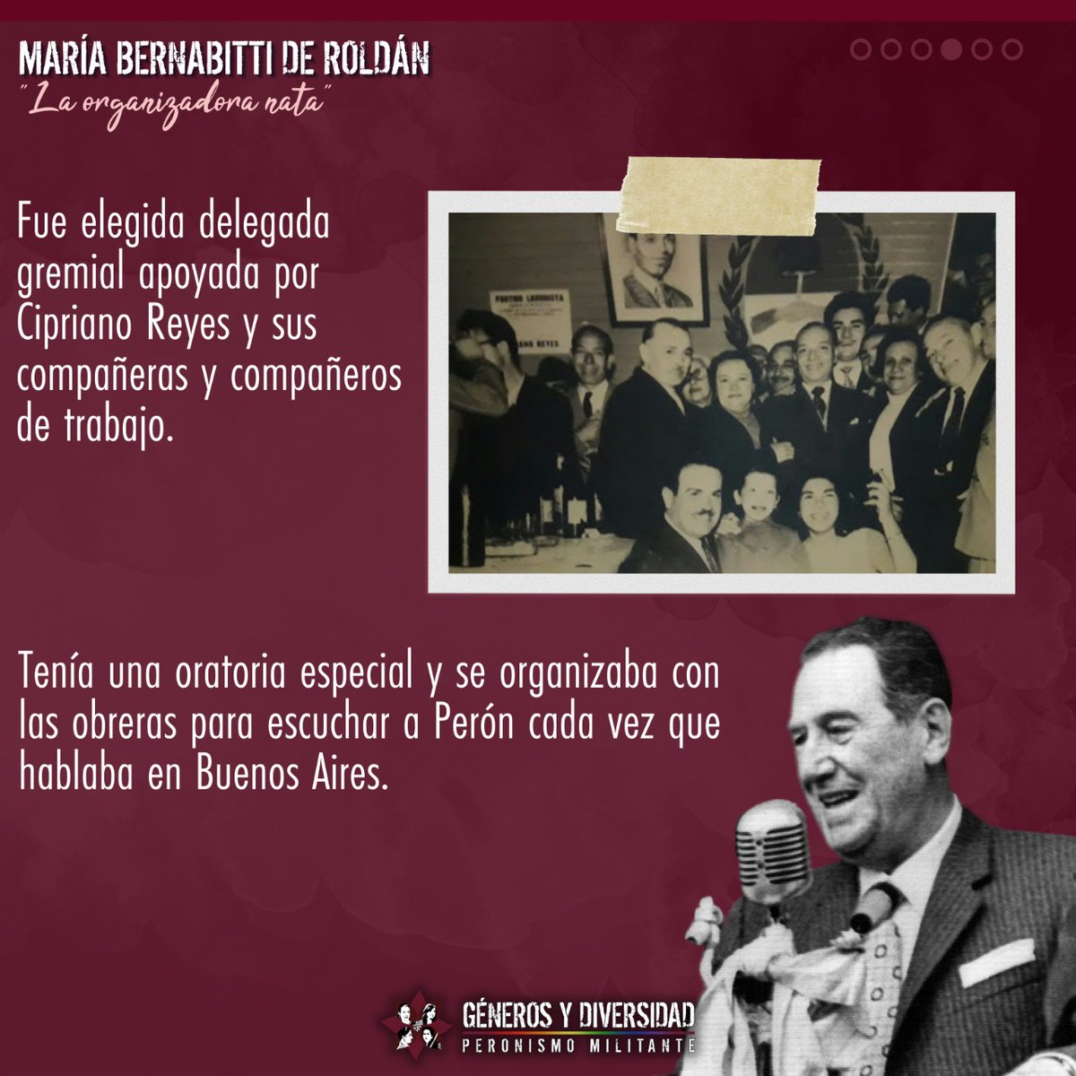 generospmesco's tweet photo. ¿Escuchaste hablar de María Bernabitti de Roldán?🤩 "La organizadora nata", como le decía el Gral. Juan Domingo Perón.
A 117 años de su natalicio compartimos algunas placas con un breve repaso sobre su historia✌🏽♥️🇦🇷

#GénerosYDiversidad #PeronismoMilitante https://t.co/8zRTYPKLxK