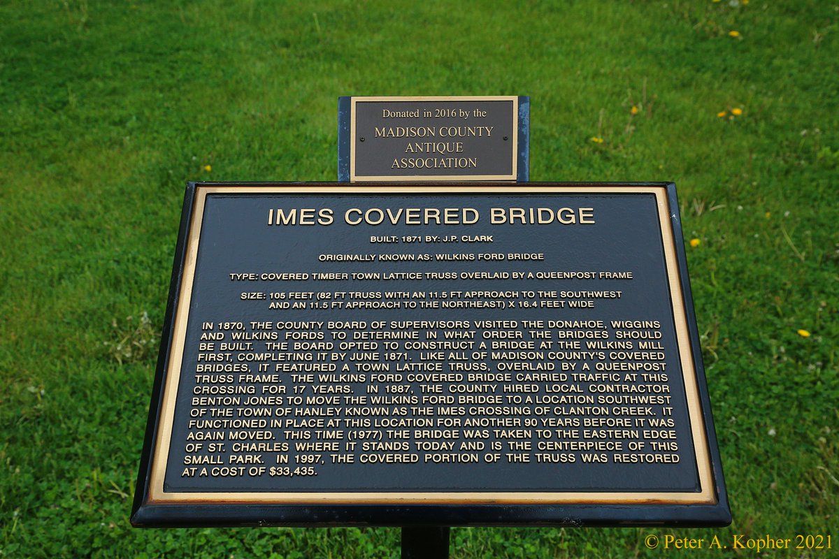 peterkopher's tweet image. "Imes Covered Bridge"
Donated in 2016 by the Madison County Antique Association, it was originally known as the Wilkins Ford Bridge. 
peterkopher.com/galleries