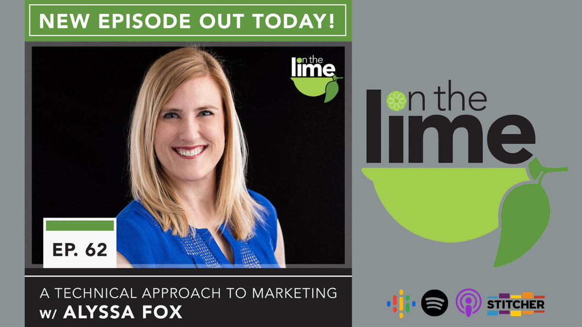 onthelimepod's tweet photo. Episode 62  is out today! ✨
We talk to Alyssa Fox, Senior Director of Partner Marketing at Alert Logic, about changing paths mid-career, creating cohesive teams, and upcoming trends across all forms of marketing. 
Listen: https://t.co/qINGEi6qAv https://t.co/kr207WvzlR