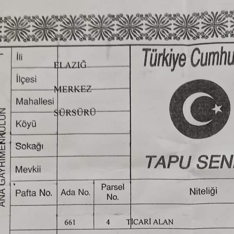 ZAYİ İLANI:
Elazığ Abdullahpaşa Mahallesi'nde depremden önce 286 m2 açık 125 m2 kapalı alana sahip olan işyerim deprem sonrası kaybolmuştur. Gittiğimde yerine apartmanlar yapıldığını gördü. işyerimin nerede olduğunu.bilenlerin bana ulaşmasını rica ediyorum.
#FERHATINYERİARANIYOR