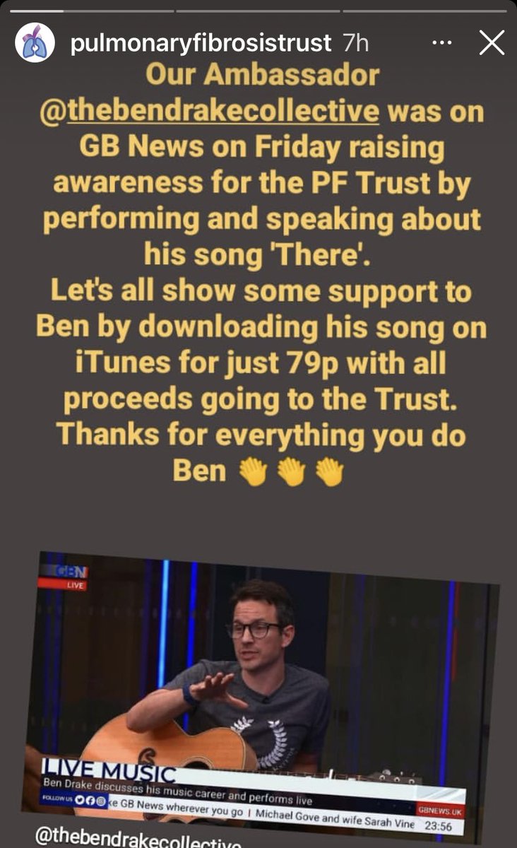 Massive thanks to <a href="/Nanaakua1/">Nana Akua</a> for having me on her fantastic show on <a href="/GBNEWS/">GB News</a> to talk about the new song released through <a href="/BlaggersR/">BlaggersRecords</a> with all proceeds going to the <a href="/PFTrust/">PF Trust</a>
 #pulmonaryfibrosis #ipf 

There - Single by The Ben Drake Collective music.apple.com/gb/album/there…