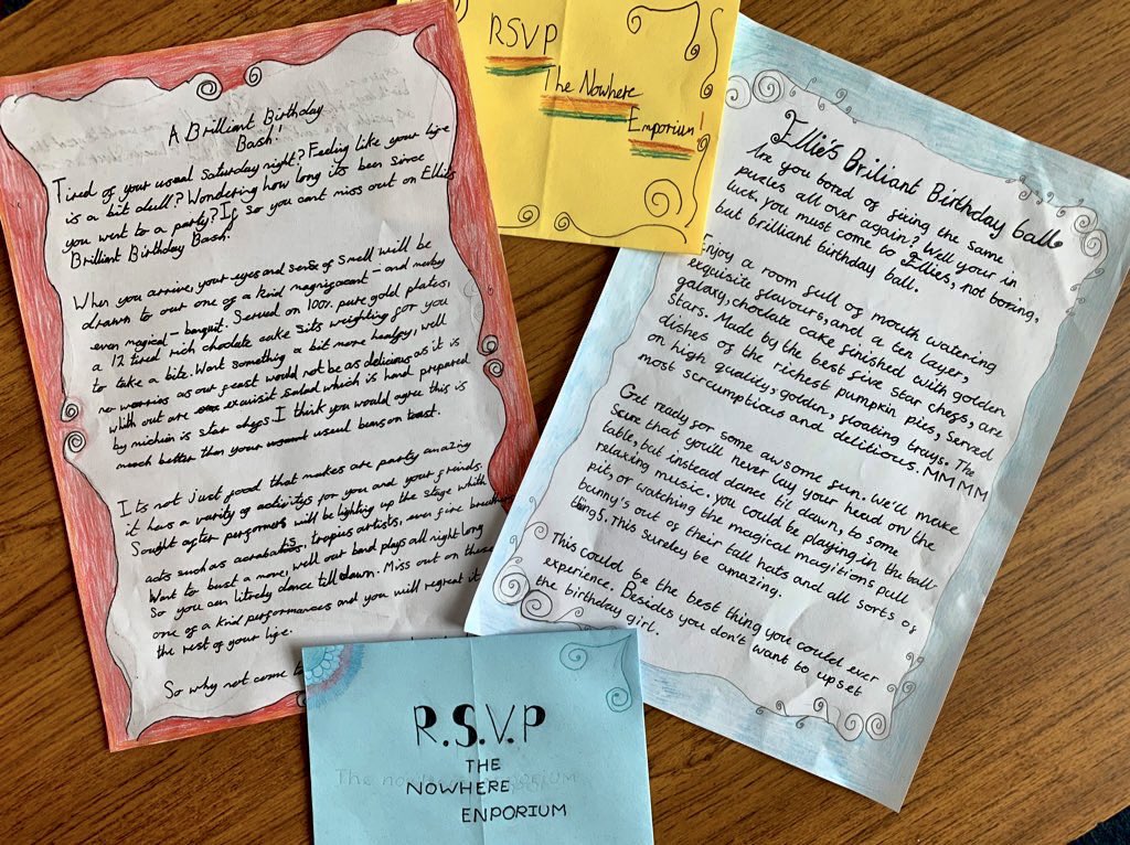 DavisonMiss's tweet photo. ✨🏰You’re invited…🏰✨ 

A magical final writing outcome.

Y5 developed their persuasive tone and wrote invitations to #TheNowhereEmporium ball!

Hand finished with homemade envelopes, the children are so excited to take these home!

So proud of how far they’ve all come! 😊🥰🥰 https://t.co/rzXTj0ukKF