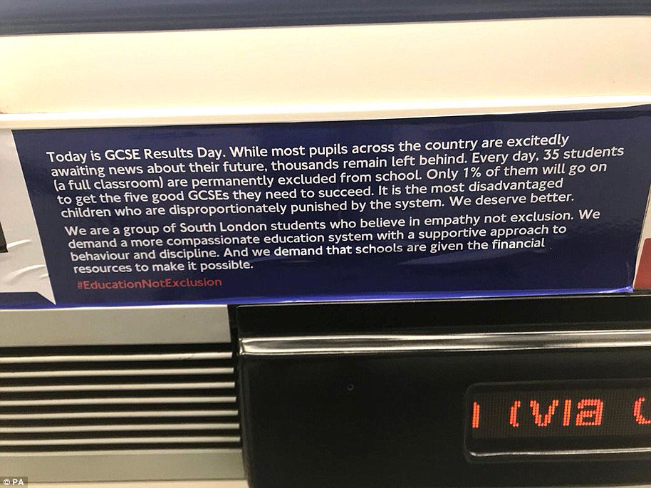 moore2_learn's tweet image. I remember seeing this on the London Underground, but didn’t know that this was done by a group of south london students as an Ad-hack on GCSE results day. Another great reason to read #JustGreatTeaching This is fast becoming my no1 book for all SLT to read @TeacherToolkit