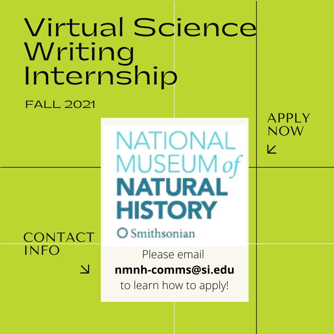 MasonCommDept's tweet image. ***INTERNSHIP ALERT***

The Smithsonian National Museum of Natural History is looking for a virtual Science Writing Intern for Fall 2021! Applications are due by July 9!

#MasonCOMM #ThisIsMasonCOMM #COMMInternship
