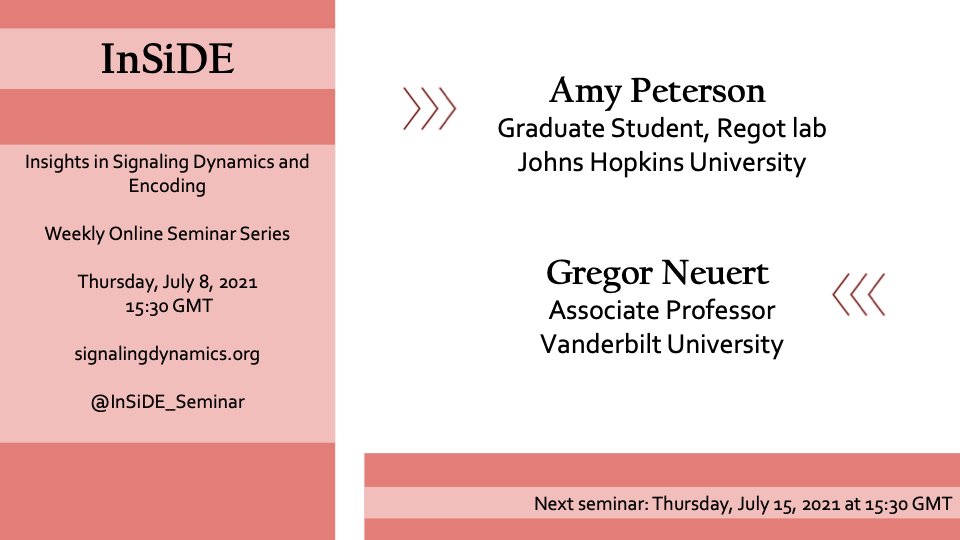 InSiDESignalingDynamics (@inside_seminar) on Twitter photo This week we have two great speakers <a href="/RegotLab/">Sergi Regot</a> and <a href="/NeuertL/">Neuert Lab</a>! Go to the link in our profile to register for the Zoom link. See you on Thursday! This week we have two great speakers <a href="/RegotLab/">Sergi Regot</a> and <a href="/NeuertL/">Neuert Lab</a>! Go to the link in our profile to register for the Zoom link. See you on Thursday!