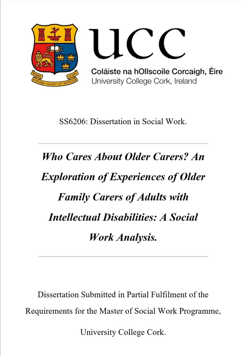 My drop in the ocean. #WhoCaresAboutCarers
#OlderCarers #IntellectualDisability #AdultSocialWork #InformalCarers #MSW #Dissertation #SocialWork
<a href="/uccsocialwork/">@UCCsocialwork</a>